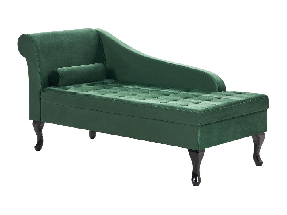 vente unique Chaise longue côté droite en velours vert foncé avec rangement PESSAC