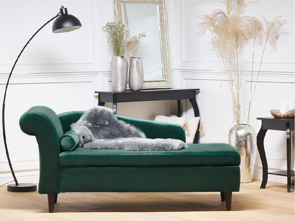 Vente Unique Chaise Longue Côté Droite En Velours Vert LUIRO