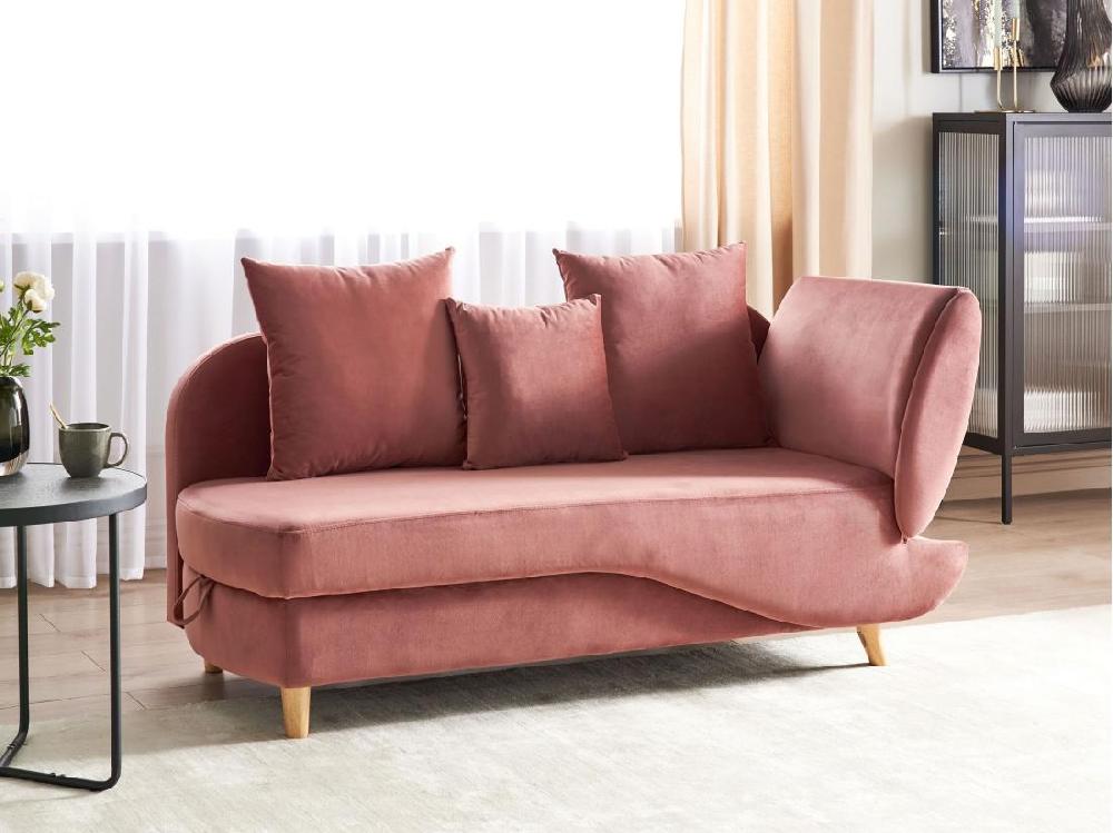 Vente Unique Chaise Longue Côté Gauche En Velours Rose MERI II