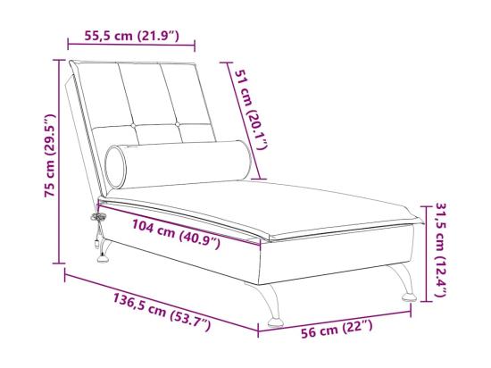 Vente Unique Chaise Longue De Massage Avec Traversin Bleu Velours