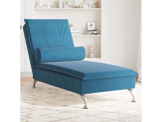 vente unique Chaise longue de massage avec traversin bleu velours