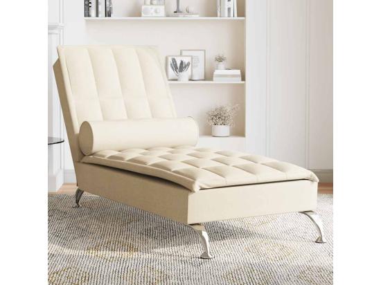 vente unique Chaise longue de massage avec traversin crème tissu