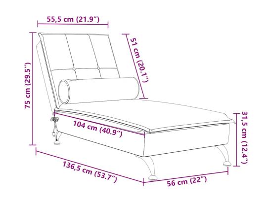 Vente Unique Chaise Longue De Massage Avec Traversin Gris Foncé Velours