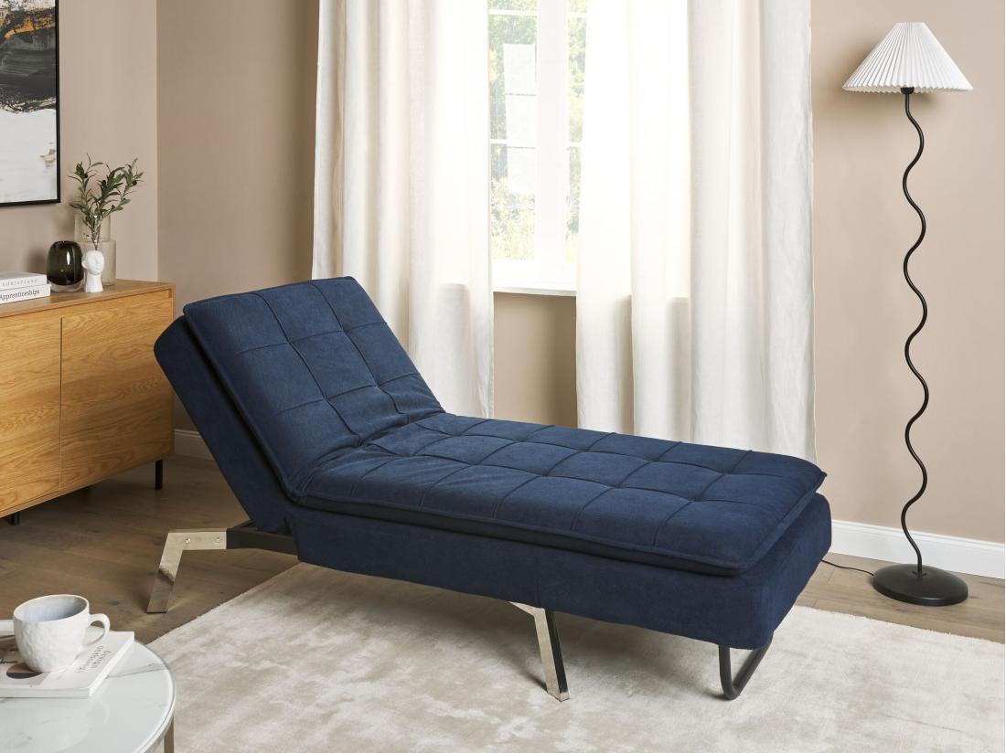 Vente Unique Chaise Longue En Tissu Bleu Marine LOIRET
