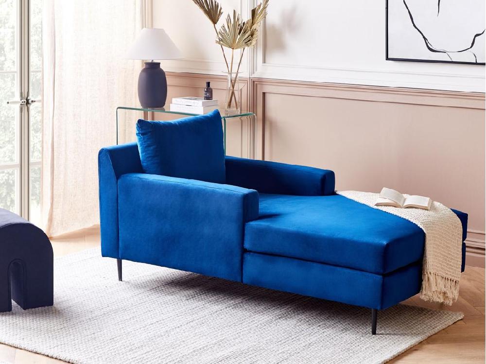 Vente Unique Chaise Longue En Velours Bleu Marine GUERET