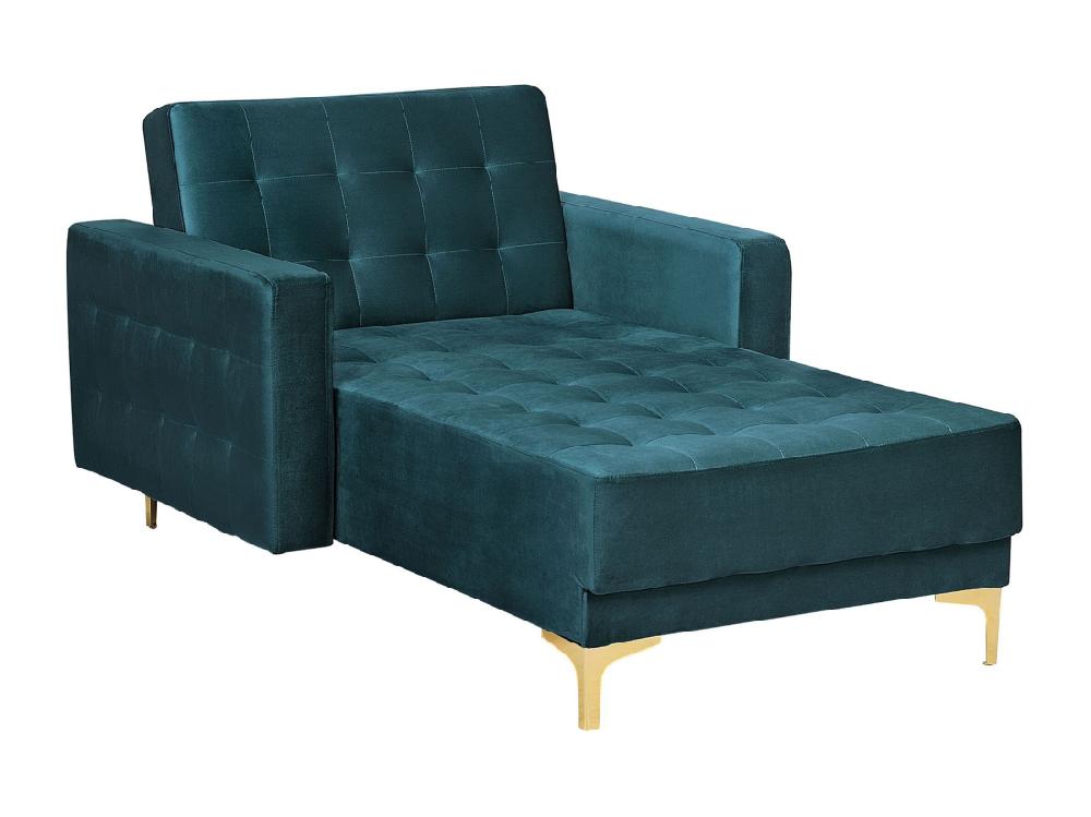 Vente Unique Chaise Longue En Velours Bleu Paon ABERDEEN