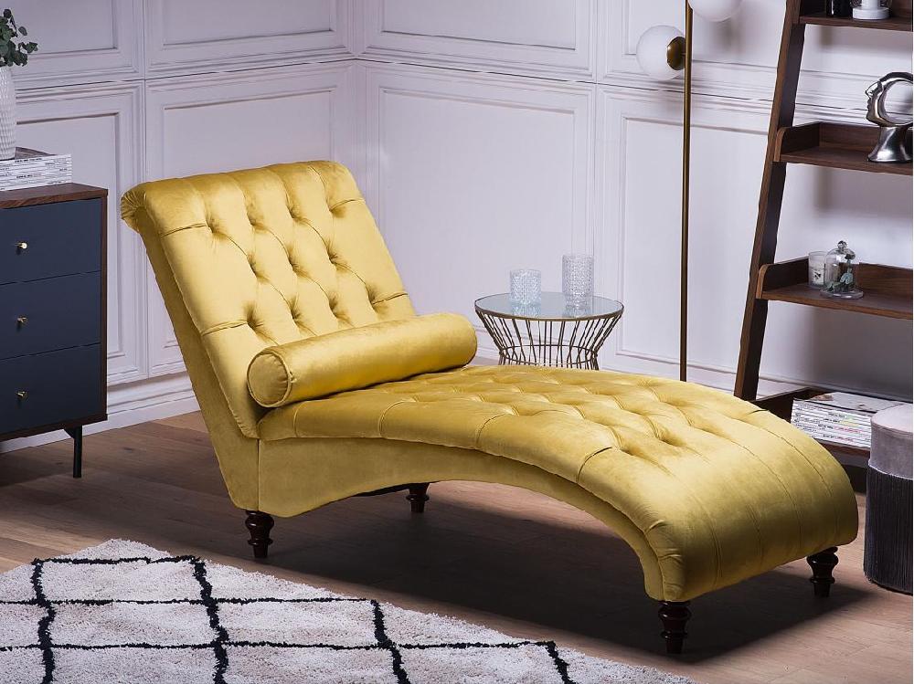 Vente Unique Chaise Longue En Velours Moutarde MURET