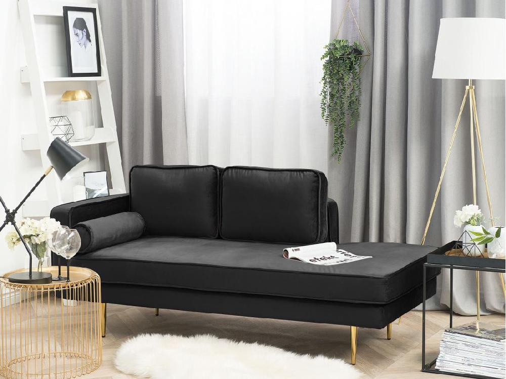 Vente Unique Chaise Longue En Velours Noir Côté Droite MIRAMAS