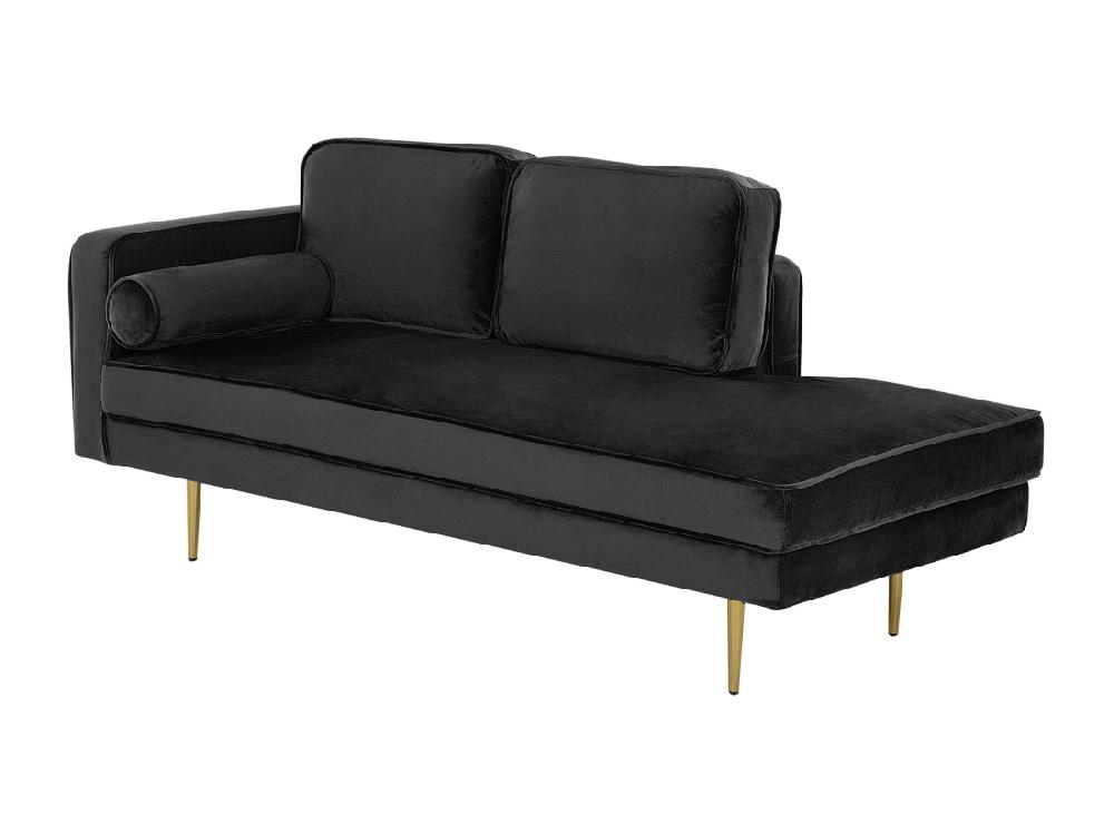 Vente Unique Chaise Longue En Velours Noir Côté Droite MIRAMAS