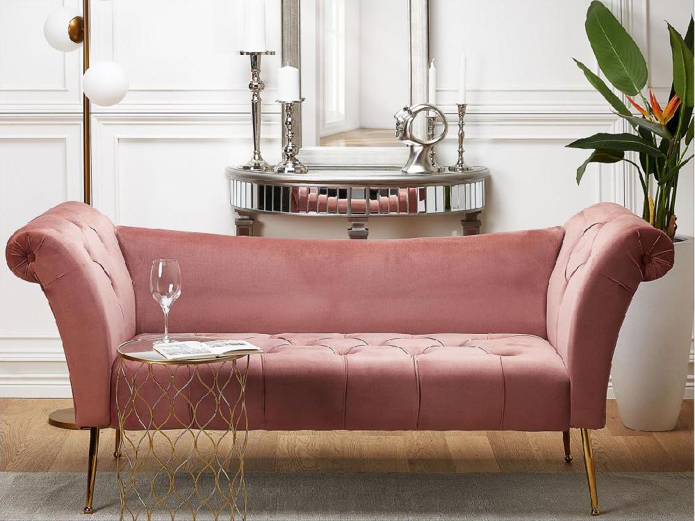 Vente Unique Chaise Longue En Velours Rose NANTILLY