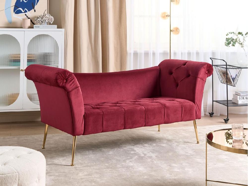 Vente Unique Chaise Longue En Velours Rouge Foncé NANTILLY