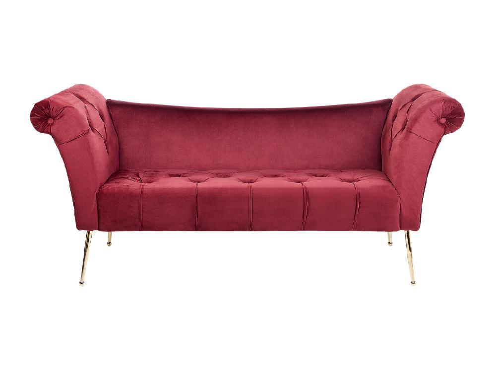 vente unique Chaise longue en velours rouge foncé NANTILLY