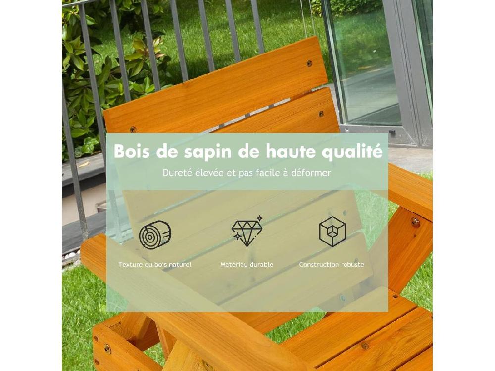 Vente Unique Chaise Longue Pour Enfants 3-8 Ans En Bois Avec Parasol Amovible Coussin Lavable Charge Max 50KG Rayures