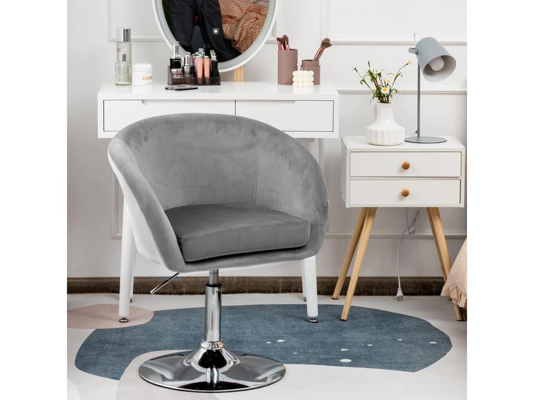 Vente Unique Chaise Pivotante En Velours Fauteuil De Bureau Réglable En Hauteur Base Galvanisée Charge 125kg Gris