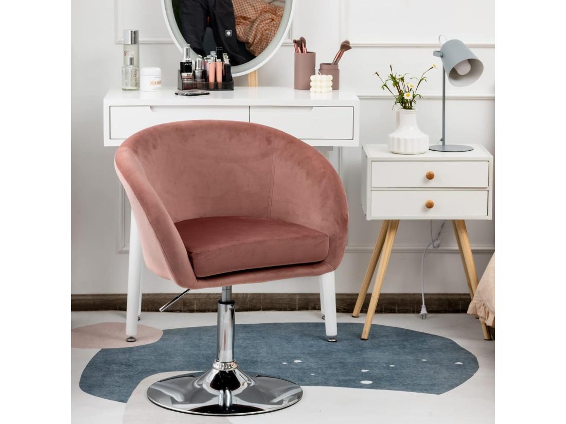 Vente Unique Chaise Pivotante En Velours Fauteuil De Bureau Réglable En Hauteur Base Galvanisée Charge 125kg Rose
