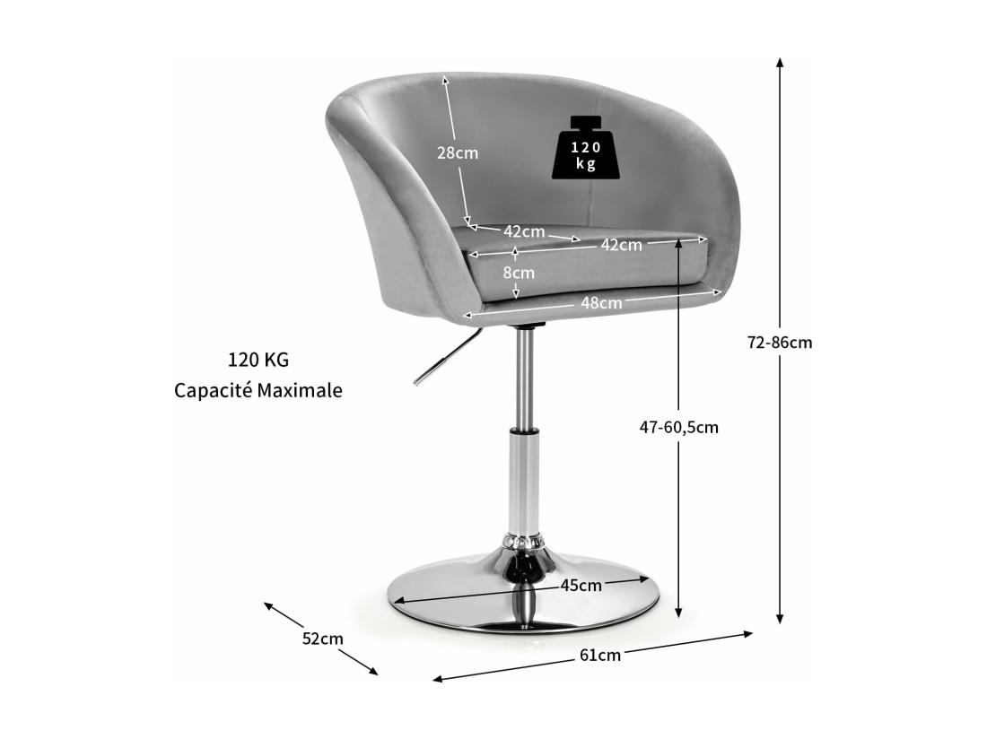 vente unique Chaise Pivotante en Velours Fauteuil de Bureau réglable en Hauteur Base Galvanisée Charge 125kg Gris