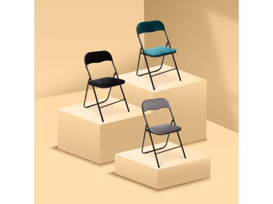 vente unique Chaise pliante confortable en métal et velours Bleu Canard H 79 cm