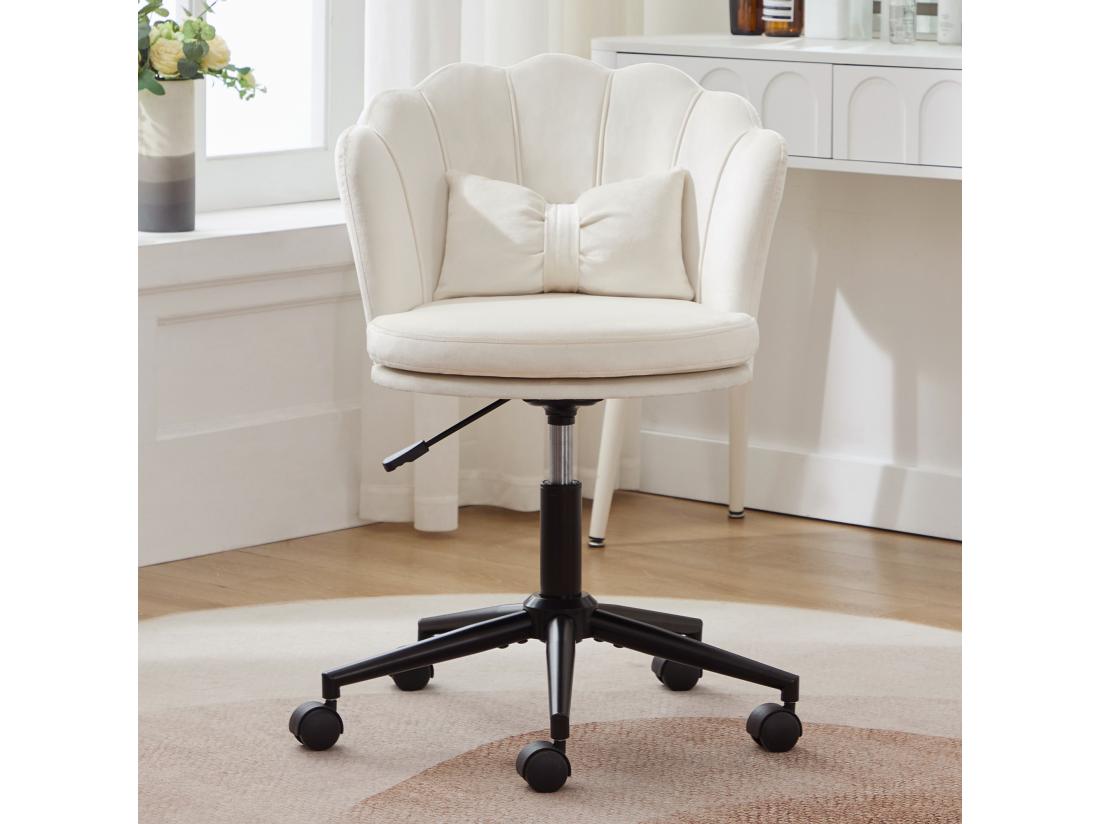 Vente Unique Chaise Simple - Dossier En Forme De Pétale + Coussin Lombaire En Forme De Papillon - Réglable En Hauteur - Coussin D'assise Moelleux - Blanc