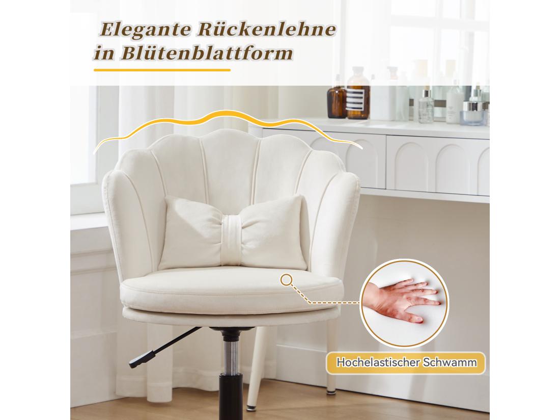 Vente Unique Chaise Simple - Dossier En Forme De Pétale + Coussin Lombaire En Forme De Papillon - Réglable En Hauteur - Coussin D'assise Moelleux - Blanc