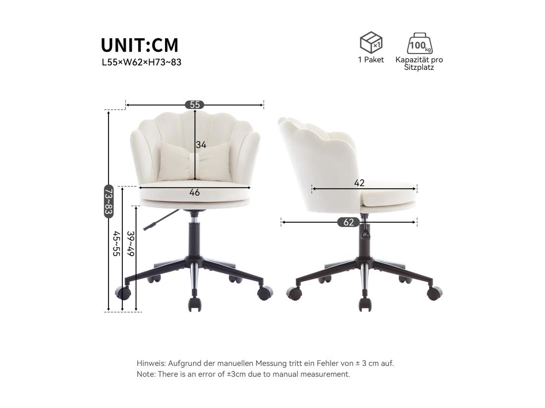Vente Unique Chaise Simple - Dossier En Forme De Pétale + Coussin Lombaire En Forme De Papillon - Réglable En Hauteur - Coussin D'assise Moelleux - Blanc