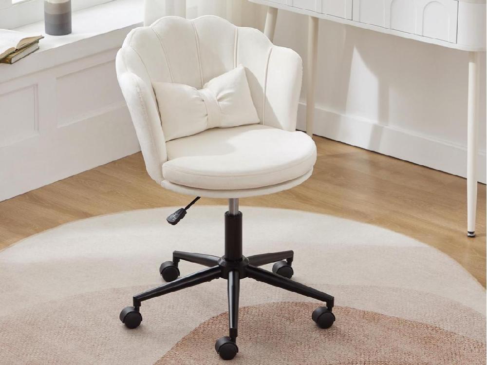 vente unique Chaise simple - dossier en forme de pétale + coussin lombaire en forme de papillon - réglable en hauteur - coussin d'assise moelleux - blanc