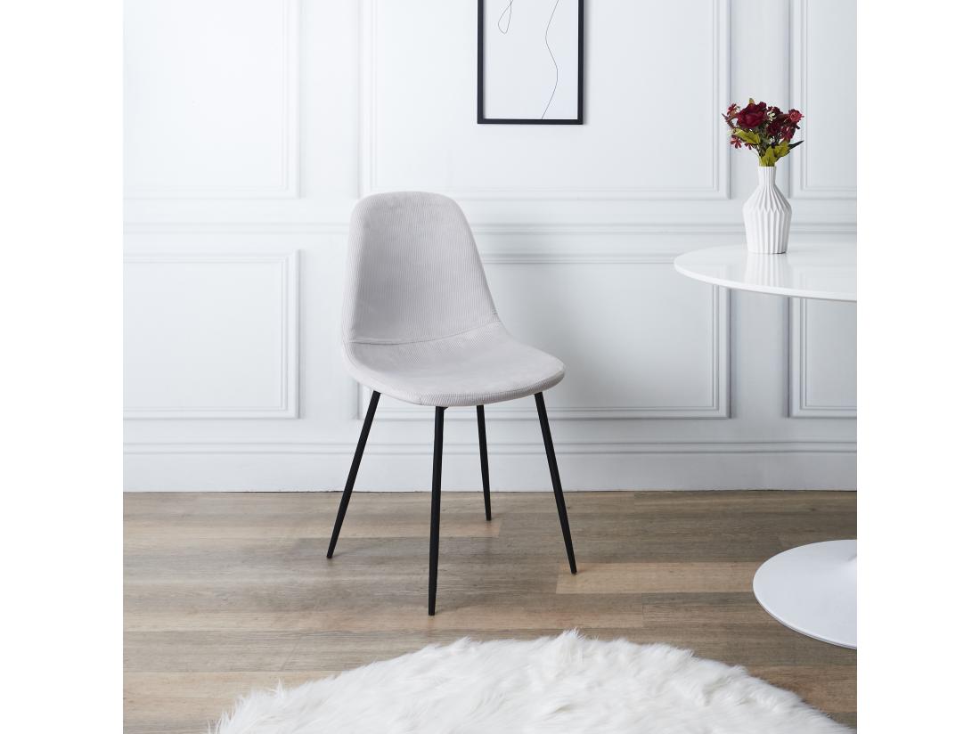 Vente Unique Chaise Velours Cotele Giulia Gris Clair - Lot De 4
