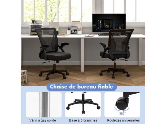 Vente Unique Chaises De Bureau Ergonomique Chaises De Conférence Pivotante Réglable En Maille Avec Accoudoirs Rabattables Dossier à Bascule à 30° Noir