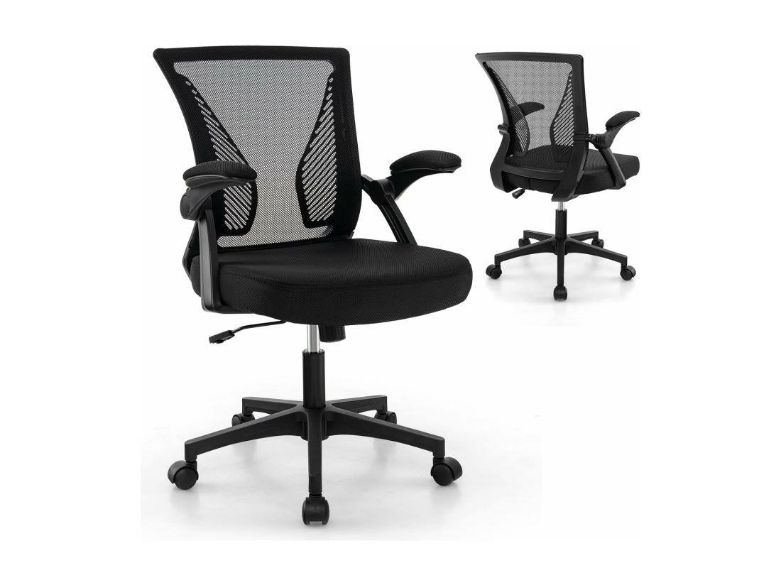vente unique Chaises de Bureau Ergonomique Chaises de Conférence Pivotante Réglable en Maille avec Accoudoirs Rabattables Dossier à Bascule à 30° Noir