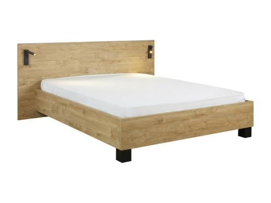 Vente Unique Chambre à Coucher Collection MORGANE : Armoire 200 Cm Lit Avec Applique 140x200 Commode Chevets Chêne Doré Et Noir