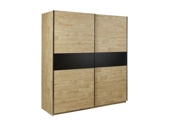 Vente Unique Chambre à Coucher Collection MORGANE : Armoire 200 Cm Lit Avec Applique 140x200 Commode Chevets Chêne Doré Et Noir