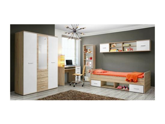 Vente Unique Chambre Enfant Ado DENVER : Armoire 3 Portes Lit Bibliothéque Bureau étagére
