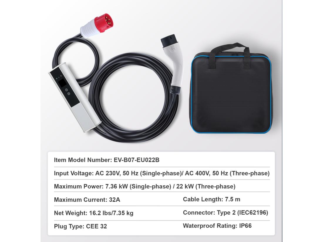 Vente Unique Chargeur EV Portable SucceBuy Type 2 Câble De Charge 32 A 7 5 M 230 V/400 V