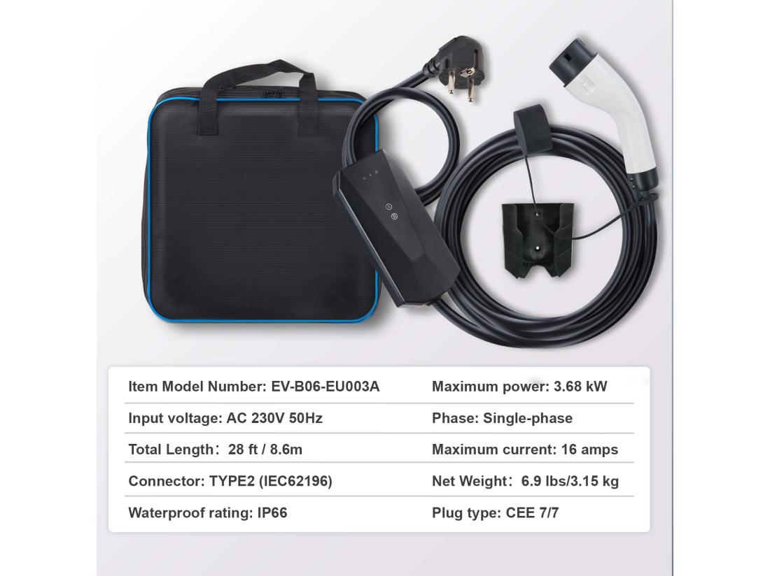 Vente Unique Chargeur Portable SucceBuy Pour Véhicule Électrique (VE) Type 2 Prise CEE 7/7 16A 220-240V Câble De Charge Pour VE