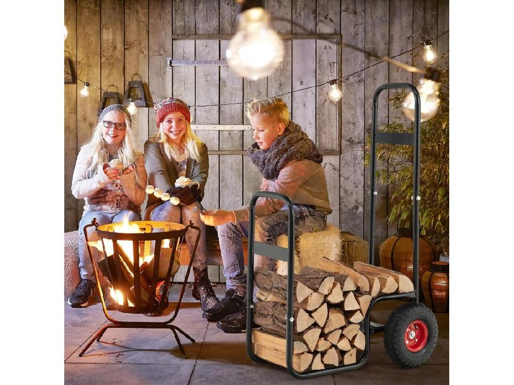 Vente Unique Chariot à Bois Chariot De Bûches Charge 136 KG Avec Roues En Caoutchouc Chariot De Transport Diable 2 Roues Intérieur Extérieur Pour Rangement De Bûches