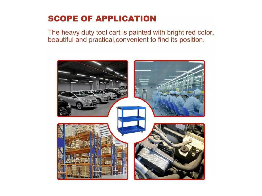 Vente Unique Chariot à Outils Pour Atelier Stockage D'outils Roue Caoutchouc Solide Max200kg 66x36x74cm