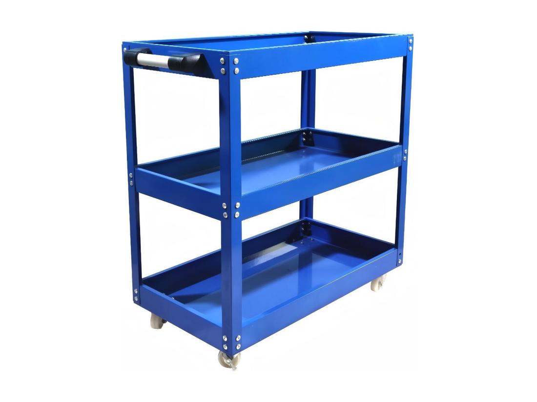 vente unique Chariot à outils pour atelier stockage d'outils roue caoutchouc solide max200kg 66x36x74cm