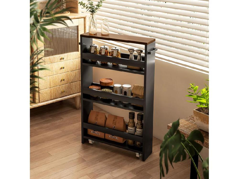 Vente Unique Chariot De Rangement Desserte à Roulettes Avec 3 Niveaux De Rangement Et Poignée Dim. 51 5l X 13P X 80H Cm Noir