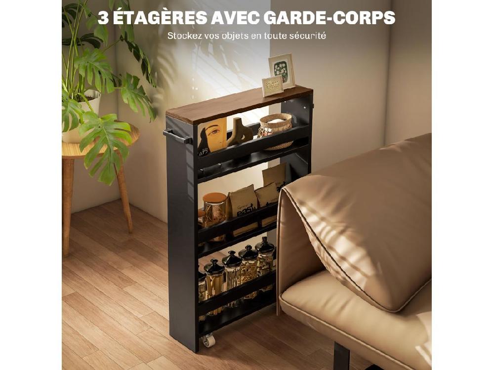 Vente Unique Chariot De Rangement Desserte à Roulettes Avec 3 Niveaux De Rangement Et Poignée Dim. 51 5l X 13P X 80H Cm Noir