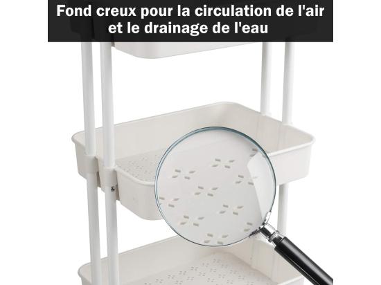 Vente Unique Chariot De Service à Roulettes Avec 3 PaniersGrillagés En Métal Anti-Rouille 42 X 35 X 87 CM Charge Max. 60KG（Blanc)