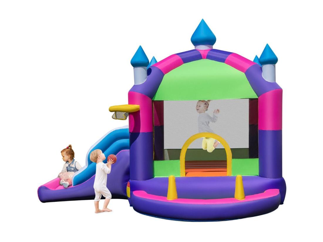 Vente Unique Château Gonflable 5 En 1 Avec Toit & Toboggan Aire De Jeux Gonflable Avec Piscine & Panier De Basketball Maison De Rebond Pour 2 Enfants De 3-10 Ans