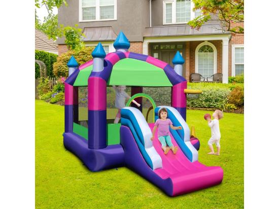 Vente Unique Château Gonflable 5 En 1 Avec Toit & Toboggan Aire De Jeux Gonflable Avec Piscine & Panier De Basketball Maison De Rebond Pour 2 Enfants De 3-10 Ans