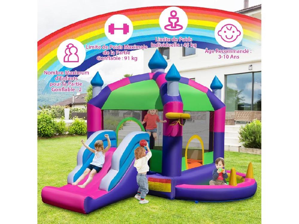 Vente Unique Château Gonflable 5 En 1 Avec Toit & Toboggan Aire De Jeux Gonflable Avec Piscine & Panier De Basketball Maison De Rebond Pour 2 Enfants De 3-10 Ans