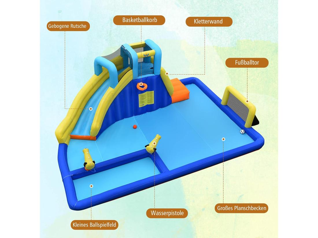 Vente Unique Château Gonflable 6 En 1 Avec Escalade Toboggan à Jet D'eau Grande Piscine Cadre De Football