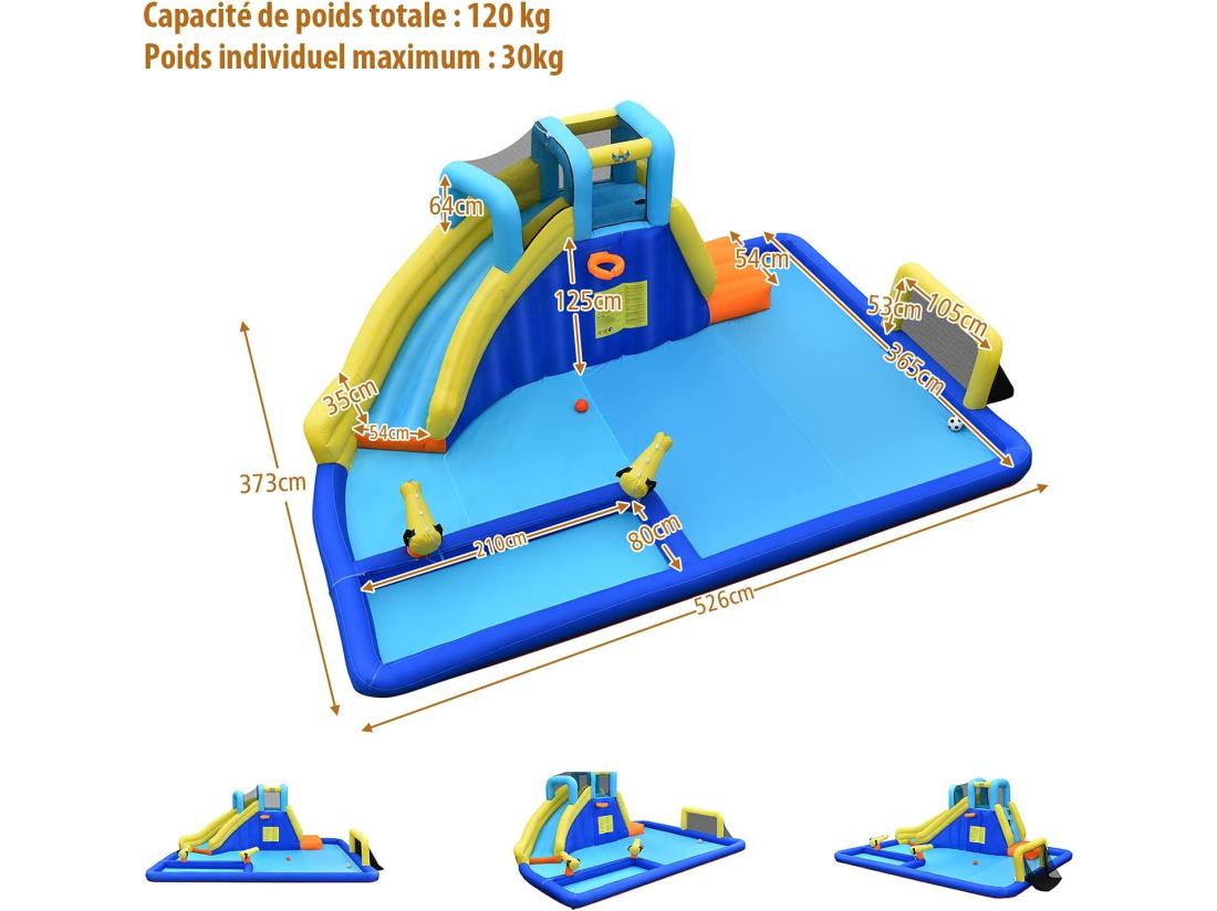 Vente Unique Château Gonflable 6 En 1 Avec Escalade Toboggan à Jet D'eau Grande Piscine Cadre De Football