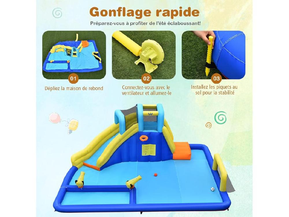 vente unique Château gonflable 6 en 1 avec escalade toboggan à jet d'eau grande piscine cadre de football