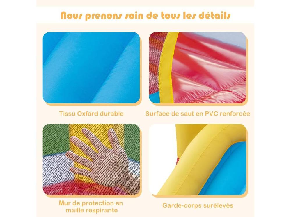 vente unique Château Gonflable 6 en 1 Enfants avec Souffleur 480W Maison de Saut Gonflable en Tissu et velours Oxford avec Piscine à Balles Panier de Basket Toboggan 50 Balles pour Jardin Pelouse Fête 3-10 Ans