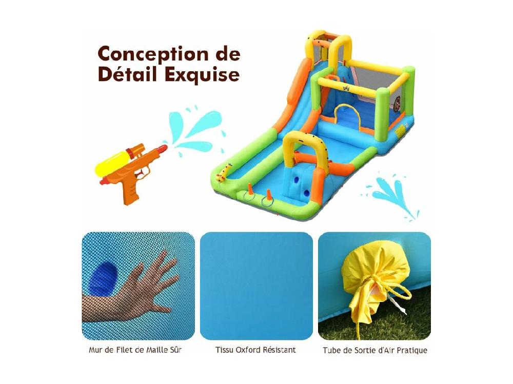 Vente Unique Château Gonflable 8 En 1 Avec 2 Toboggans Parc Aquatique Avec Maison De Saut Mur D'Escalade Panier De Basket Sac De Transport Charge 135kg Pour 3 Enfants De 3-10 Ans (Sans Souffleur)