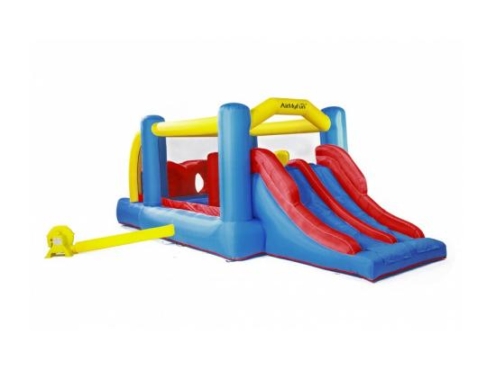 Vente Unique Château Gonflable : Aire De Jeux Gonflable Avec Obstacles Et Double Toboggan - Surface De Jeux : 560 X 255 X 190 Cm - Wipe Out