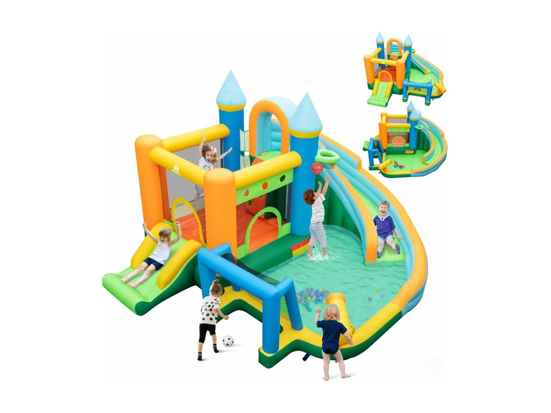 vente unique Château Gonflable Aquatique avec 2 Toboggan & Zone de Saut Aire de Jeux Gonflable avec Mur d'escalade & Canon à Eau Piscine & 50 Boules Océaniques Charge 90kg pour 2 Enfants de 3-10 Ans