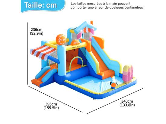 Vente Unique Château Gonflable Avec Auvent Toboggan Trampoline Pistolets à Eau - Parc Aquatique Avec Souffleur - 395x340x236cm